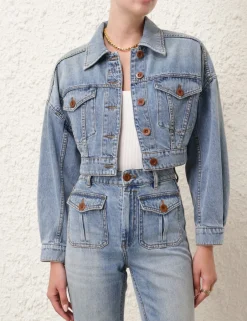 Online ZIMMERMANN Alight Cropped Denim Jacket