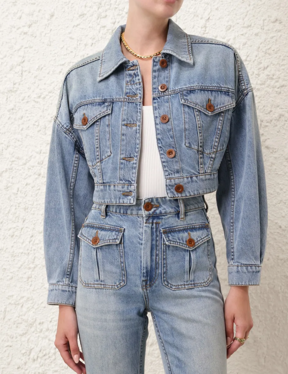 Online ZIMMERMANN Alight Cropped Denim Jacket