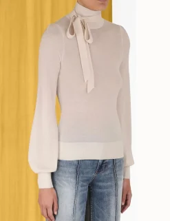 New ZIMMERMANN Blouson Tie-Neck Sweater