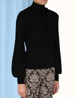 New ZIMMERMANN Blouson Tie-Neck Sweater