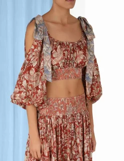 Outlet ZIMMERMANN Chintz Billow Sleeve Crop Top
