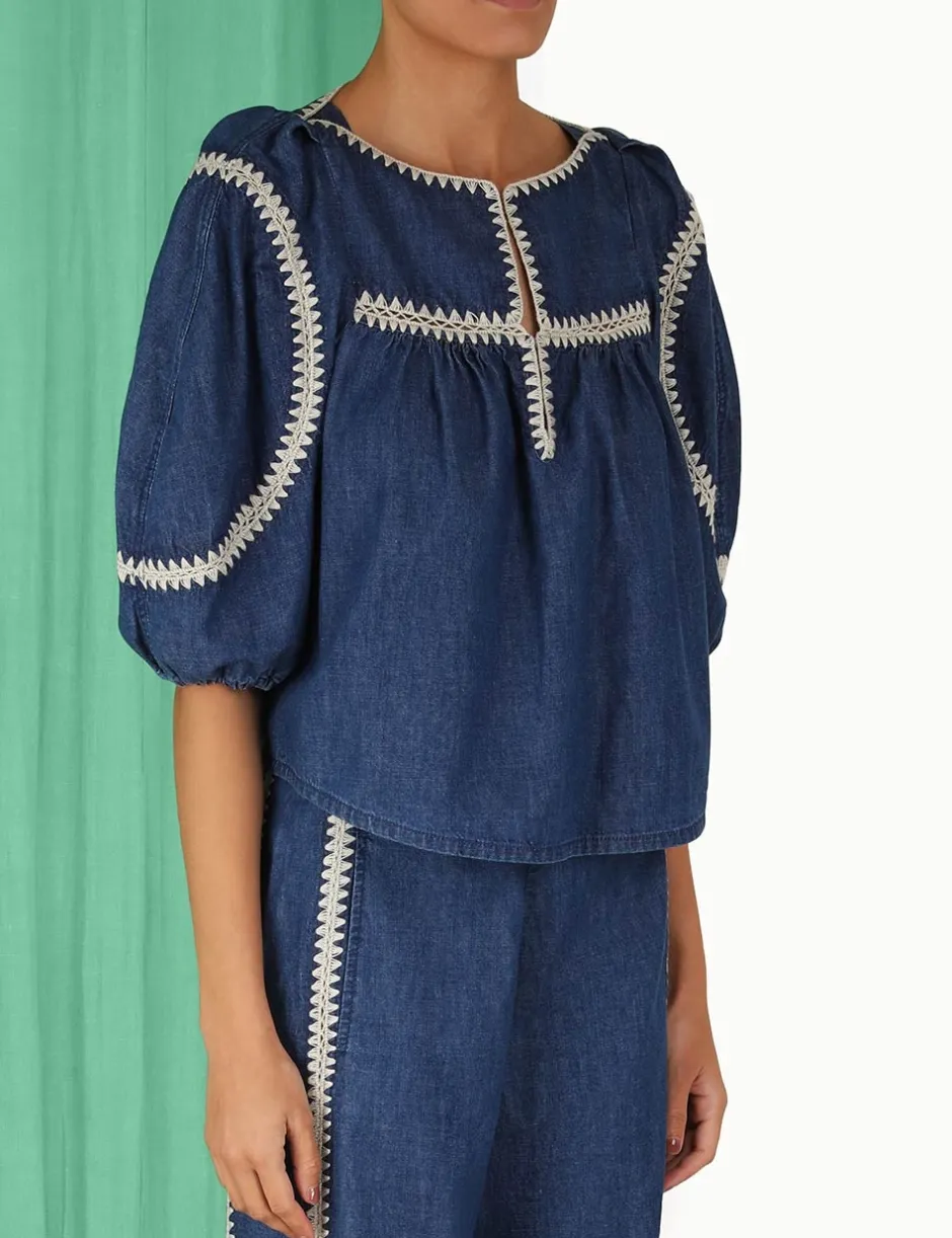 ZIMMERMANN Chintz Denim Smock Top