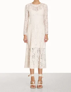 Clearance ZIMMERMANN Devi Panelled Lace Midi Dress