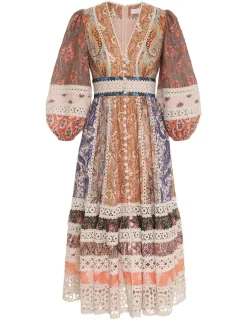 Best ZIMMERMANN Devi Spliced Midi Dress