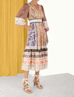 Best ZIMMERMANN Devi Spliced Midi Dress