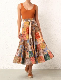 New ZIMMERMANN Junie Tiered Midi Skirt