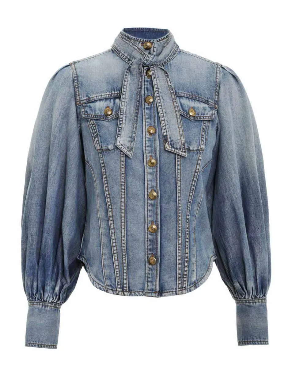 Outlet ZIMMERMANN Luminosity Denim Corset Shirt