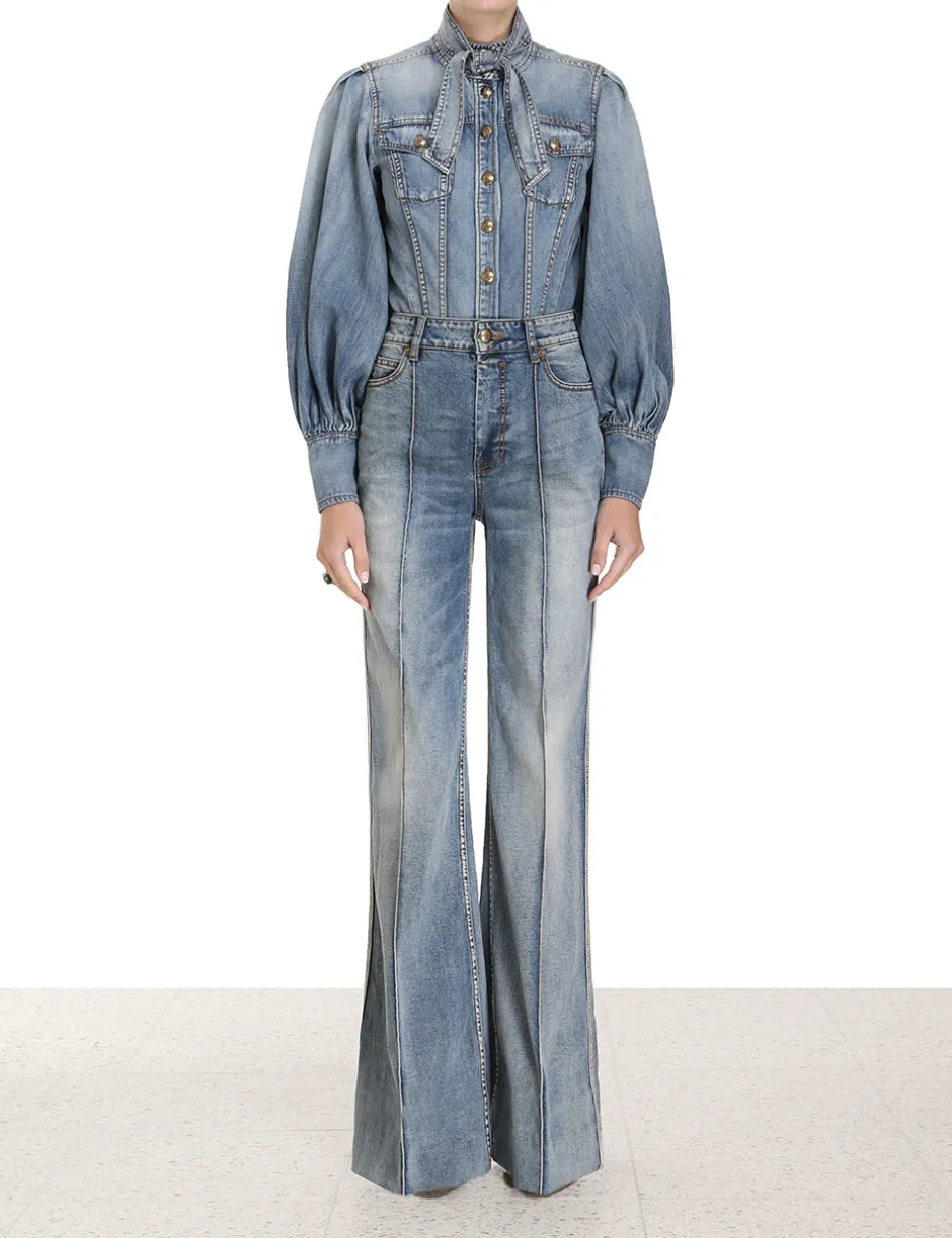 Outlet ZIMMERMANN Luminosity Denim Corset Shirt