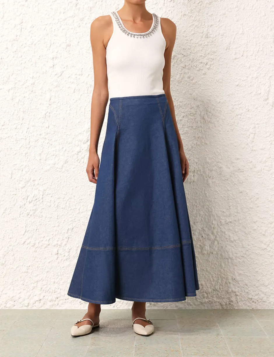 Best ZIMMERMANN Matchmaker Denim Flare Skirt