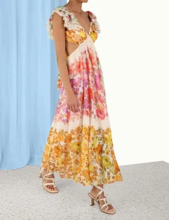 Hot ZIMMERMANN Raie Frill Shoulder Midi Dress