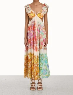 Hot ZIMMERMANN Raie Frill Shoulder Midi Dress
