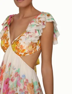 Sale ZIMMERMANN Raie Frill Shoulder Midi Dress