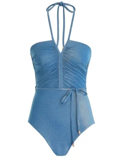 New ZIMMERMANN Raie Lurex Ruched Halter 1Pc