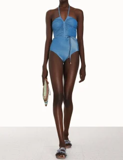 New ZIMMERMANN Raie Lurex Ruched Halter 1Pc