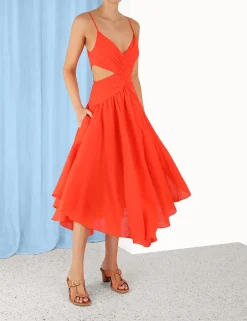 Best ZIMMERMANN Raie Plunge Cut Out Midi Dress