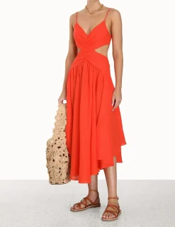 Best ZIMMERMANN Raie Plunge Cut Out Midi Dress