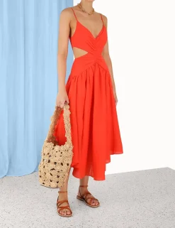 Best ZIMMERMANN Raie Plunge Cut Out Midi Dress