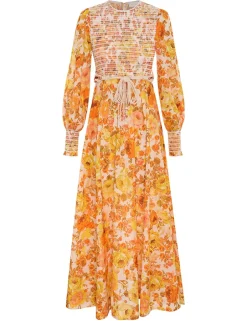 Outlet ZIMMERMANN Raie Smocked Bodice Midi Dress