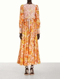 Outlet ZIMMERMANN Raie Smocked Bodice Midi Dress