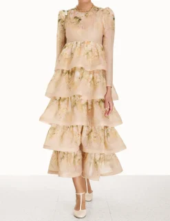 ZIMMERMANN Sensory Tiered Midi Dress
