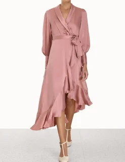 New ZIMMERMANN Silk Wrap Midi Dress