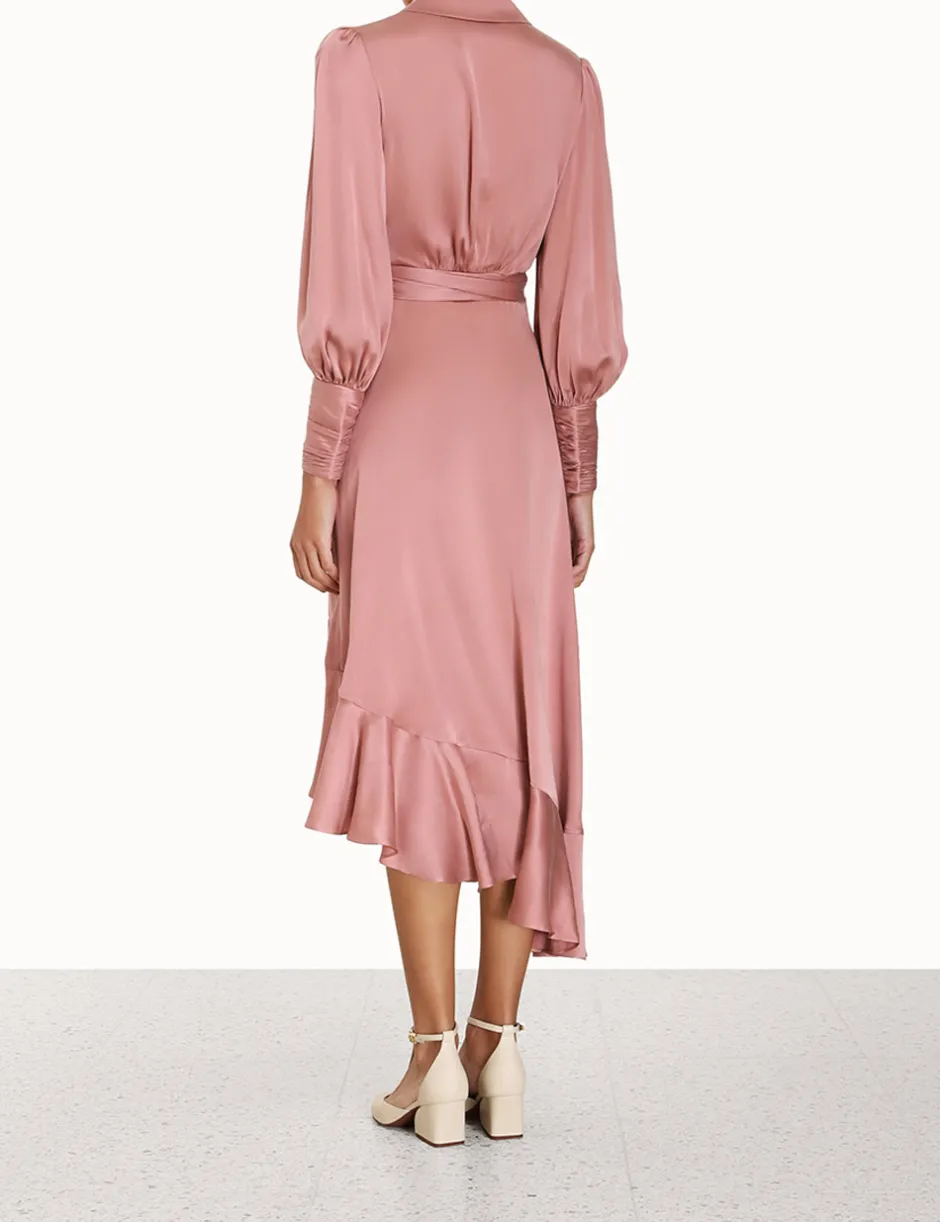 New ZIMMERMANN Silk Wrap Midi Dress
