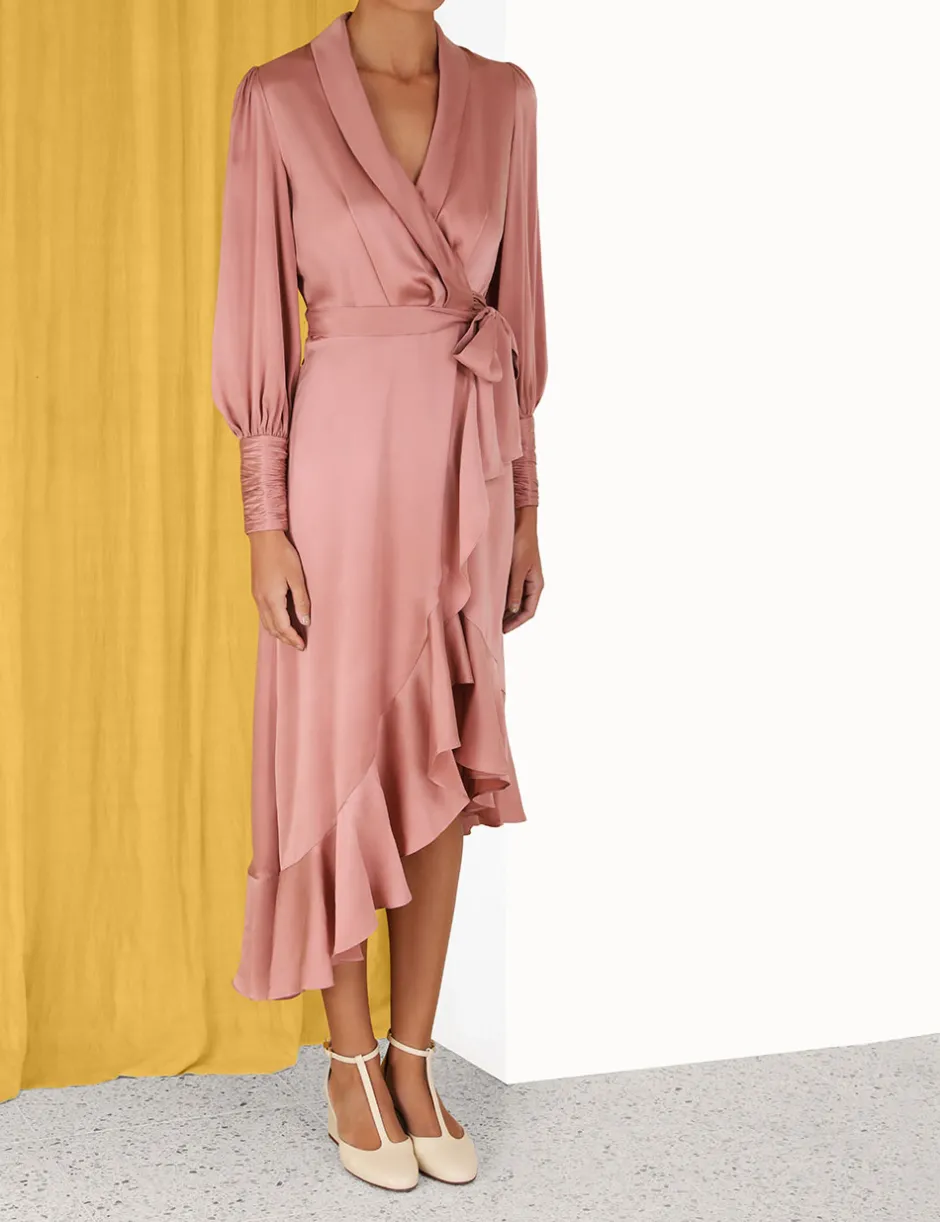 New ZIMMERMANN Silk Wrap Midi Dress