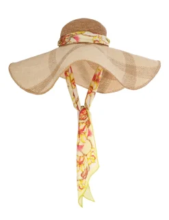 Discount ZIMMERMANN Straw & Printed Silk Sunhat