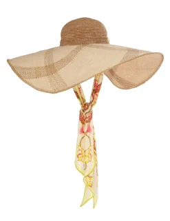 Discount ZIMMERMANN Straw & Printed Silk Sunhat