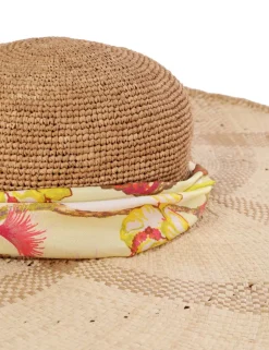 Discount ZIMMERMANN Straw & Printed Silk Sunhat