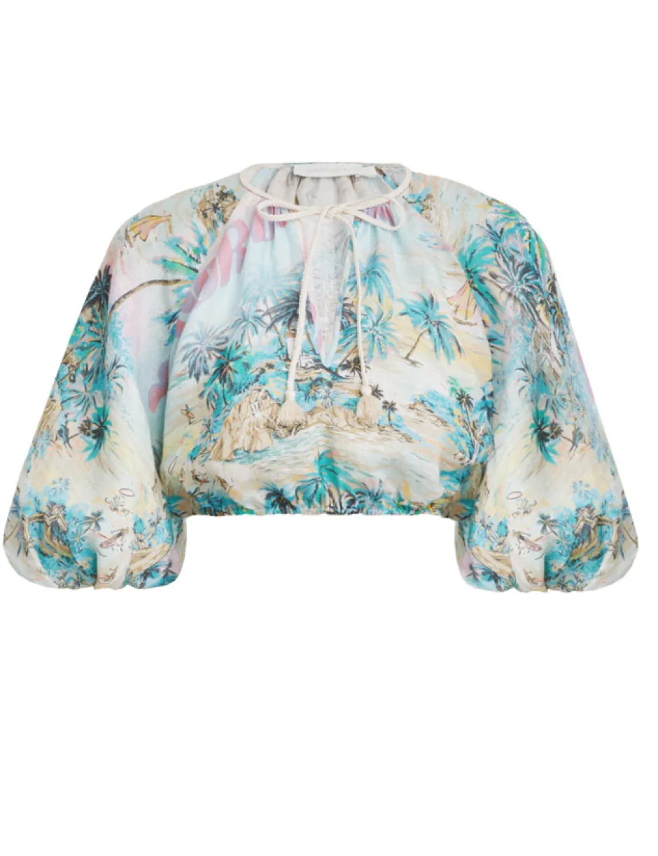 Sale ZIMMERMANN Vacay Puff Sleeve Crop Top